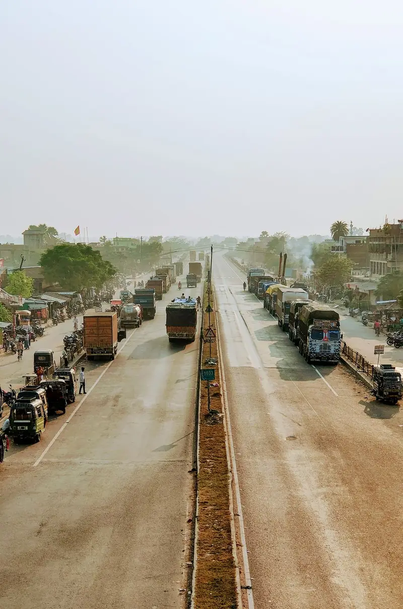 Trucks and traffic on an Indian highway